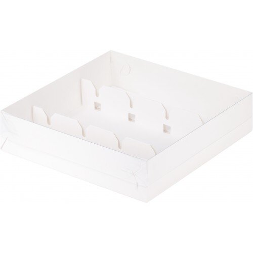 Коробка для кейк-попсов с пластиковой крышкой (белая) 200/200/50 мм - фото 1