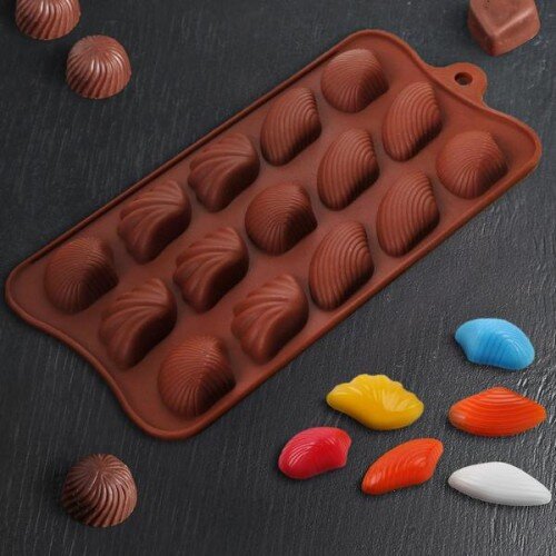 Форма для шоколада и льда силикон "Ракушки" 15 ячеек 22х10,5х1 см - фото 1