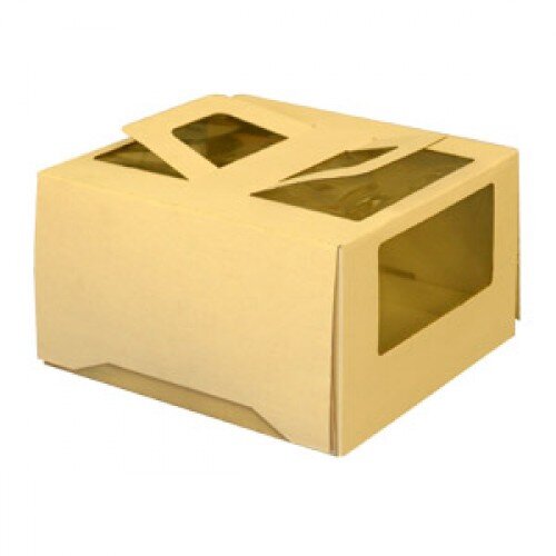 Коробка для торта с ручкой 260/260/130 мм бежевая - фото 1