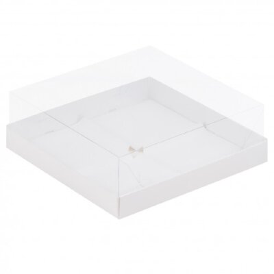 Коробка для пирожных с пластиковой крышкой (белая) 190/190/80мм