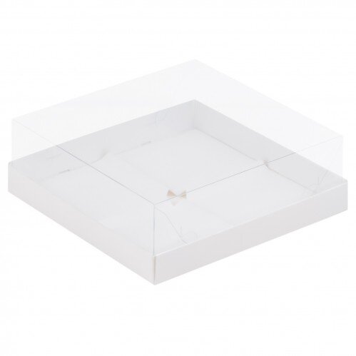 Коробка для пирожных с пластиковой крышкой (белая) 190/190/80мм - фото 1