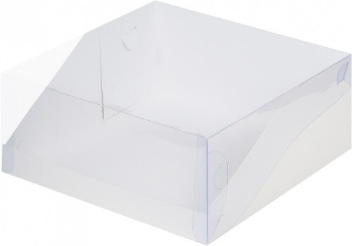 Коробка для торта с окном 235/235/100 мм с пластиковой крышкой белая - фото 1