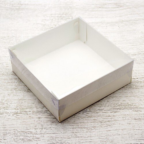 Коробка для зефира и печенья ПРЕМИУМ с крышкой (серебро/белая) 200/200/70 мм - фото 1