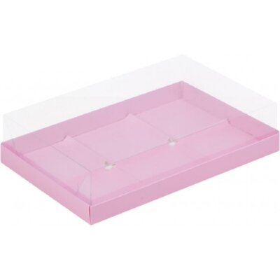 Коробка для пирожных на 6 шт с крышкой (розовая) 260/170/60 мм