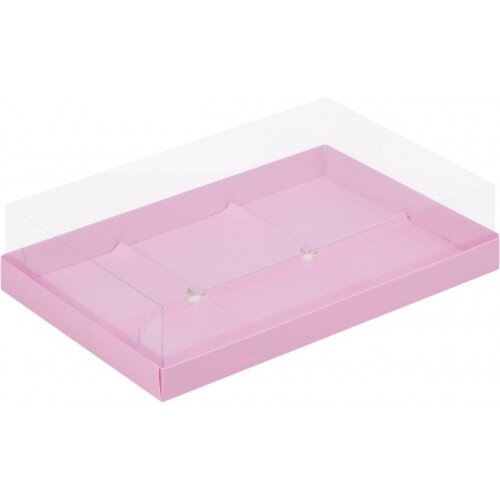 Коробка для пирожных на 6 шт с крышкой (розовая) 260/170/60 мм - фото 1