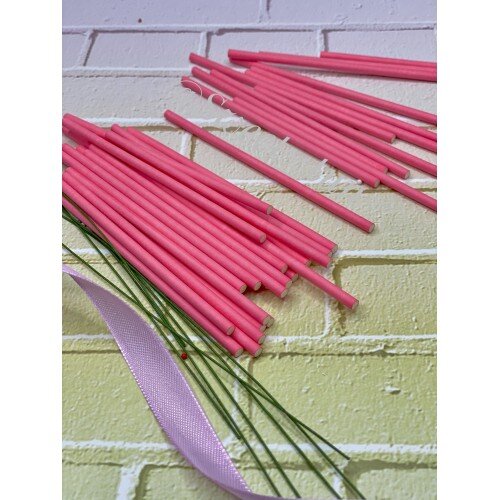 Палочки для кейк-попсов бумажные 10 см розовые (50 шт) - фото 1