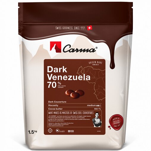 Темный шоколадный кувертюр Venezuela 70% Carma 1.5 кг. 