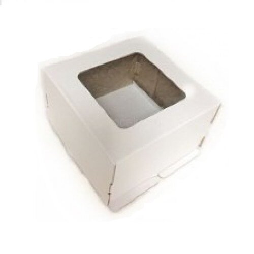 Коробка для торта с окном 220/220/130 мм белая гофрокартон - фото 1