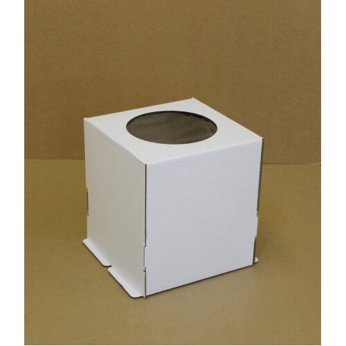 Коробка для торта с окном 220/220/250 мм белая гофрокартон - фото 1